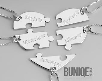 Heart Puzzle Piece Necklace, Sterling Silver Set of Five