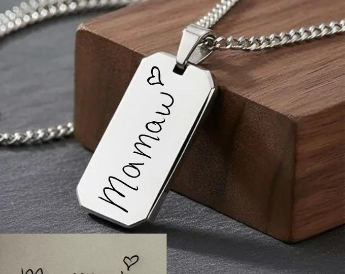 Custom Dog Tag Necklace, Stainless Steel Handwriting Pendant