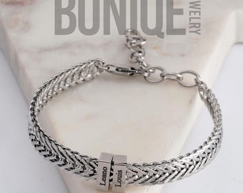 Silver Cuff Father Bracelet with Kids Names