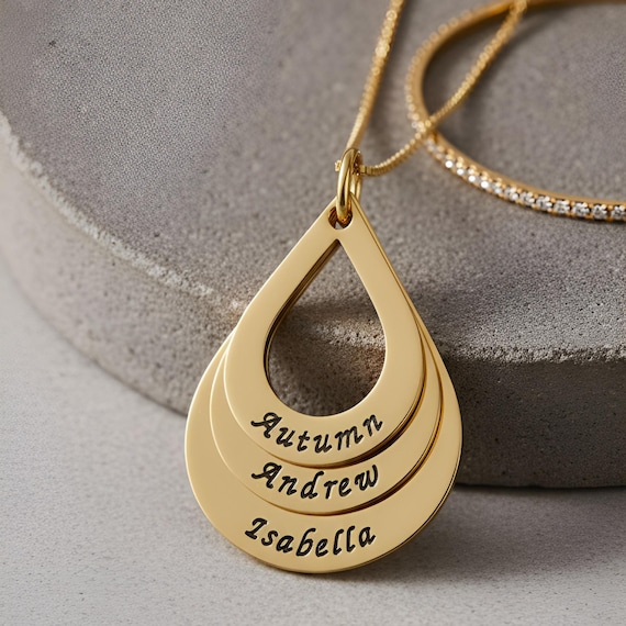 Teardrop Mom Necklace with Kids Names, Sterling Silver - Grandma Jewelry - Mothers Day Gift for Wife