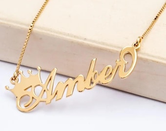 Personalized Crown Name Necklace Carrie Font Sterling Silver