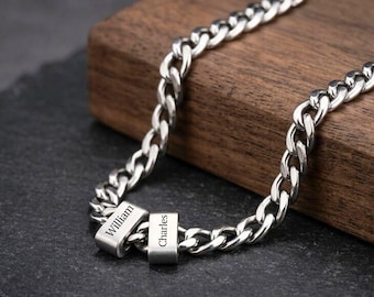 Personalized Family Necklace with Engraved Name Beads