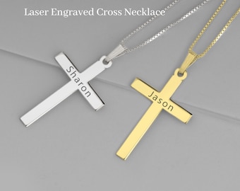 Engraved Cross Necklace Sterling Silver