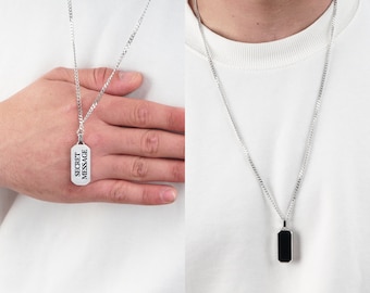 Collana A Targhetta Cane DAD In Acciaio Inox E Smalto Nero, Con Diamante Originale, Catena 24 Pollici - Foto 4