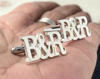 Custom Cufflinks 925 Sterling Silver - Name Cuff Links, Initial Or Any Letters - Customizable Gift for Couple - Handmade Jewelry for Him