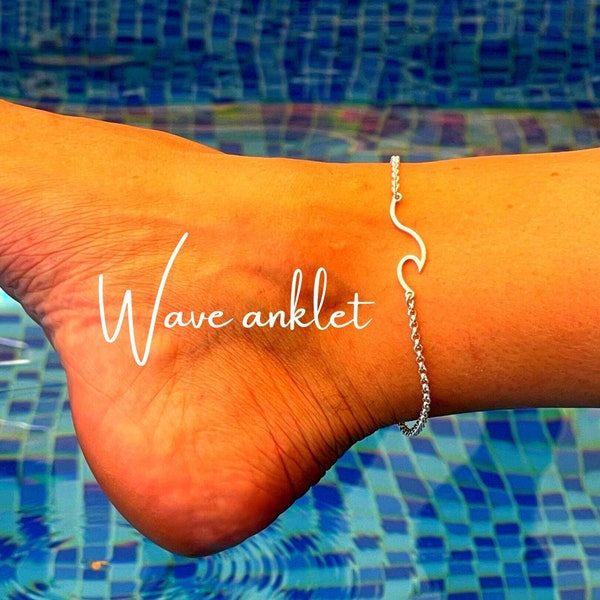 Tobillera Wave de plata de ley, pulsera playera para mujer