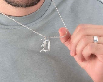 Hammered Initial Necklace Old English