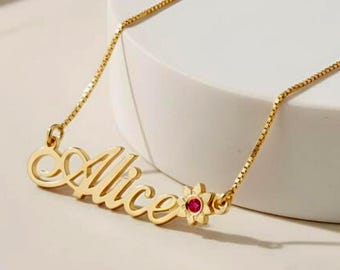Birthstone Flower Name Necklace Sterling Silver