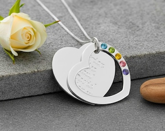 Heart Mom Necklace with Kids Names and Birthstones