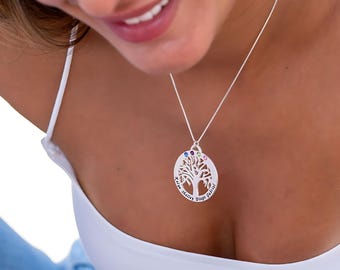 Tree of Life Mother Necklace with Kids Names & Birthstones