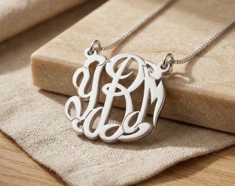 Celebrity Monogram Necklace Sterling Silver