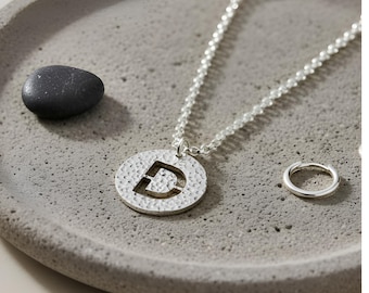 Hammered Initial Disc Necklace Sterling Silver