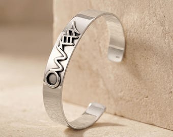 Sterling Silver Paleo Hebrew Bangle Bracelet