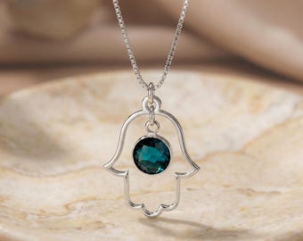 Birthstone Hamsa Necklace