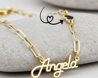 Paperclip Name Necklace with Black Heart – Sterling Silver Personalized Gift for Her