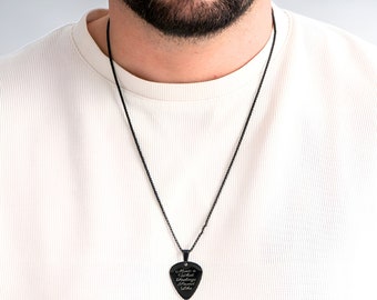 Black Guitar Pick Necklace Stainless Steel