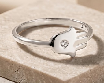 Birthstone Hamsa Ring, Sterling Silver