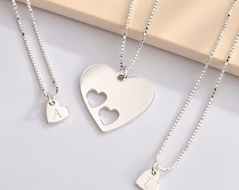 Mother Daughter Necklace Set, Heart Puzzle Necklace, Sterling Silver