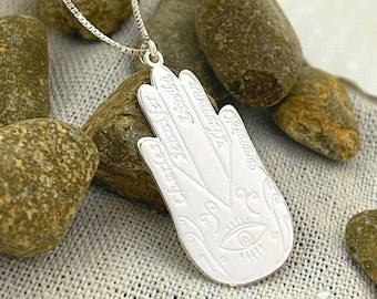 Mother Hamsa Necklace with Multiple Kids Names