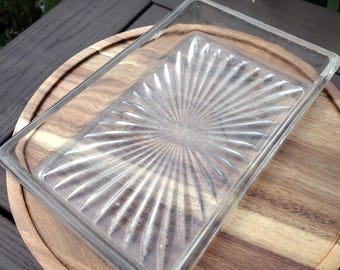 Rectangular cut glass Starburst bottom trinket dish-