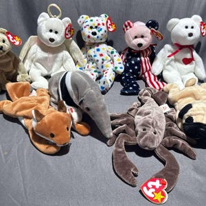 Vintage MINT Ty Beanie Baby Ty Beanie Babies 90s Collectible Plush Toys Spangle, Valentino, Halo, Sly & More 3”-9 with tags