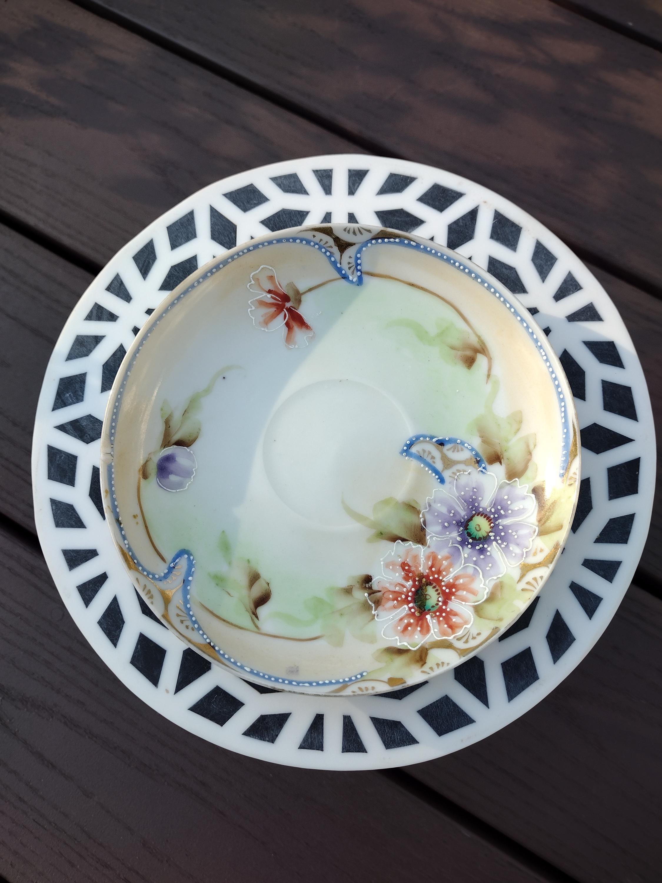 Vintage Collectible Hand Painted Floral Motif Plate Stamped Made