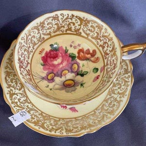 Beautiful Vintage Paragon Fine Bone China Teacup and 5.5” Plate Set with Gold and Floral Design
