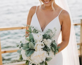 Faux wedding Flowers bridal bridesmaid bouquets and boutonnieres- white sage green