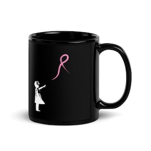 Breast Cancer Awareness Coffee Mug, Breast Cancer Cup, Breast Cancer Month, Breast Cancer Support, Pink Ribbon Girl with Ribbon Hope