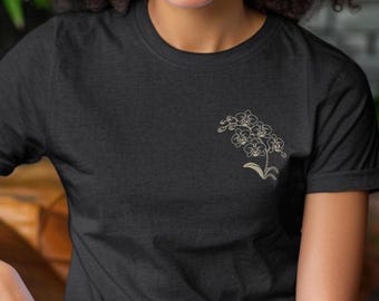 Minimalist Phalaenopsis Orchid Line Drawing T-Shirt | Gardening Gift for Orchid Lovers | Floral Shirt for Nature Enthusiasts