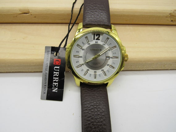 Curren Vintage Genuine Leather Brown Band Watch Etsy Canada