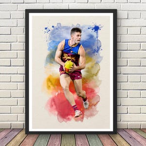 Josh Dunkley – Brisbane Lions AFL Grand Final Digital Watercolour Print | Aussie Rules Football Poster | Instant Download