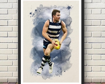 Patrick Dangerfield Geelong Cats Watercolour Print – AFL Footy Art (Digital Download)