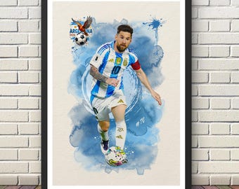 Akwarela Lionela Messiego z Argentyny | Piłka nożna do pobrania w wersji cyfrowej