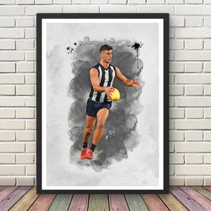 Nick Daicos Collingwood Magpies Watercolour Print | AFL Digital Download | A1 24x36 18x24 16x20 | Footy Wall Art for Pies Fans Aussie Rules