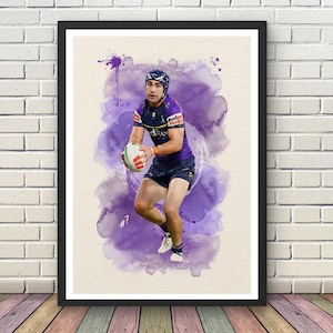 Póster con lámina artística en acuarela de Jahrome Hughes de los Melbourne Storm de la NRL / Descarga digital