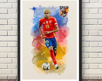 Impresión en acuarela de Lamine Yamal España – Copa Mundial de la FIFA 2026 (Descarga digital)