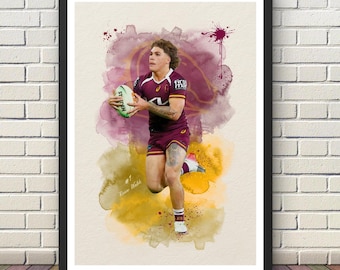 Reece Walsh – Brisbane Broncos NRL Poster | Rugby League Footy Print | Digital Watercolour Download