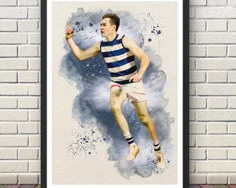 Jeremy Cameron Geelong Cats Watercolour Art Print | AFL Poster (Digital Download)