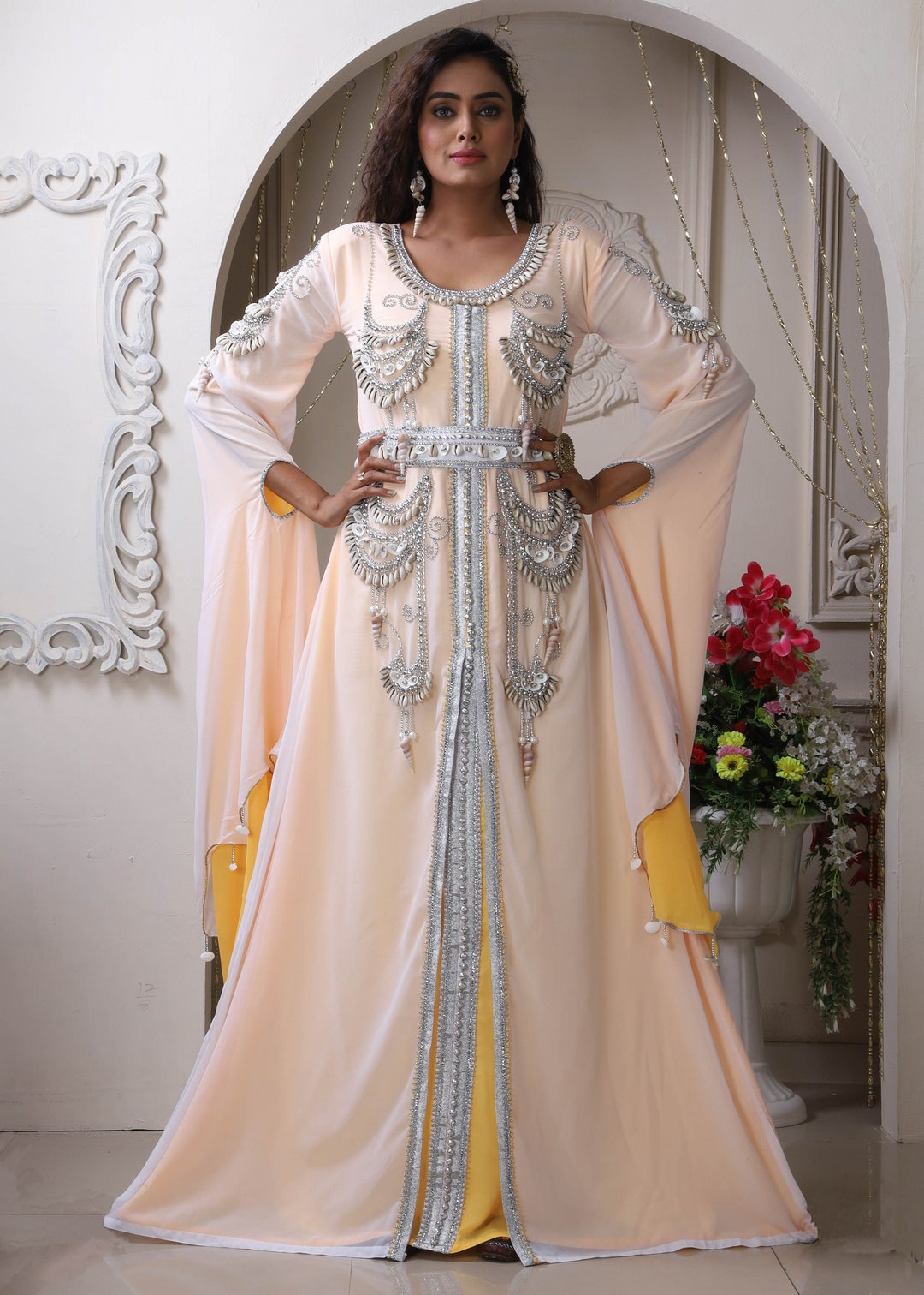 White Color Moroccan Style Caftan Embroidered Wedding Kaftan - Etsy