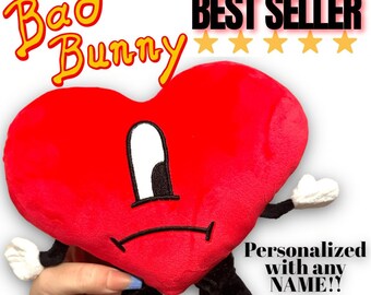Bad Bunny Un Verano Sin Ti plush heart, stuffed,PERSONALIZED Bad Bunny plush, 2022 new best selling, benito heart, worlds hottest tour merch