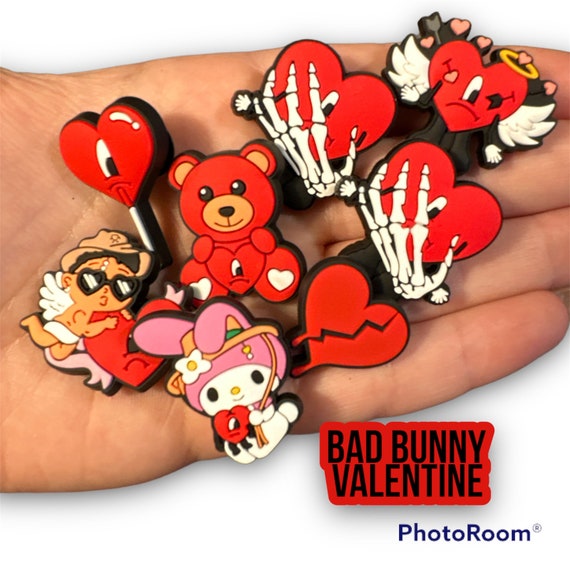 New Bad Bunny Valentine Shoe Charms, Cupid, Broken Heart, Accessories for Crocs, Valentines Day Croc Charms