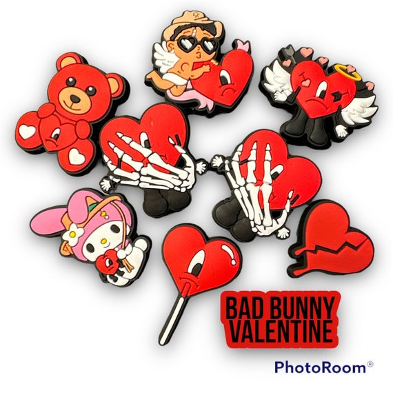 New Bad Bunny Valentine Shoe Charms, Cupid, Broken Heart, Accessories for Crocs, Valentines Day Croc Charms