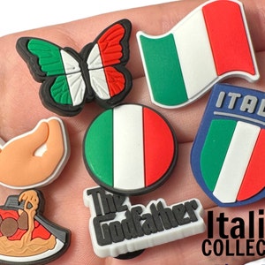 Italian inspired shoe charms, Italia, Italian flag, Italian soccer logo, popular the godfather, spaghetti and meatballs , Italy, hand emoji