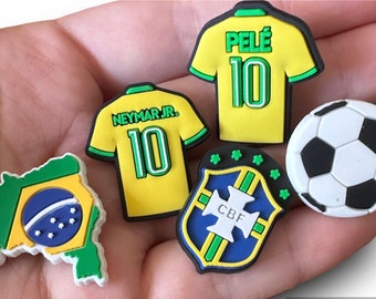 Brazil Soccer Shoe charms, Pele, Neymar Jr, Trending soccer shoe charms, accessories for crocs, Soccer ball, holiday stocking stuffers