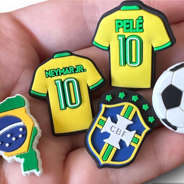 Brazil Soccer Shoe charms, Pele, Neymar Jr, Trending soccer shoe charms, accessories for crocs, Soccer ball, holiday stocking stuffers