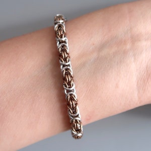 Handmade byzantine style anodised aluminium bracelet (champagne and silver) 6 inch