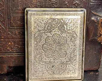 Persian Silver Cigarette Case, Antique Niello Case, Islamic Silverwork, Middle Eastern Silver Box, Persian Engraving, Oriental Silver Art,