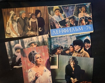 RARE set of 16 original USSR Retro Vintage Cards  with “LENFILM” SpB studio movies moments. Very Popular ussr movies and actors! 1970s.