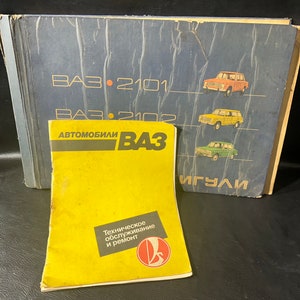 URSS Coche VAZ "Zhiguli" Manual Documentación Técnica 2 Libros Álbum Vintage 1977 Vechile Álbum DIY Libro, Ilustrado Formato Muy Grande
